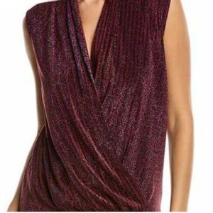 Trina Turk Sophie Sleeveless Open Front Red/Green Striped sparky Knit top Sz S